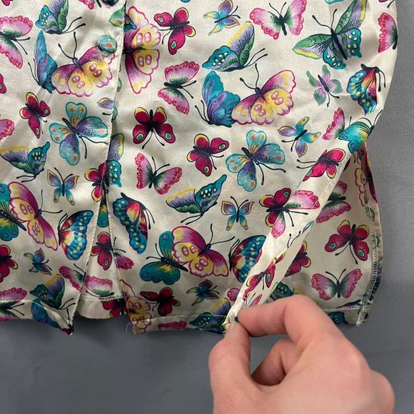 Vintage Kathryn Dress Womens Ivory Butterfly Satin Midi Front Button Slip Jumper - Picture 5 of 6